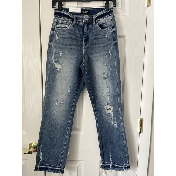 Judy Blue Straight Leg Distressed Jeans Women 0/24 New - Picture 1 of 10
